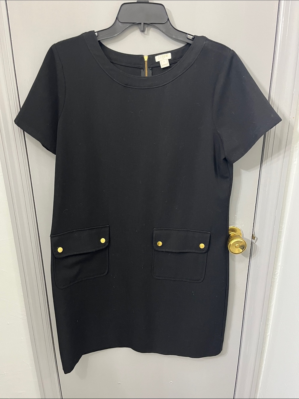 J. Crew Black Short-Sleeve Mini Dress with Gold Button Pockets